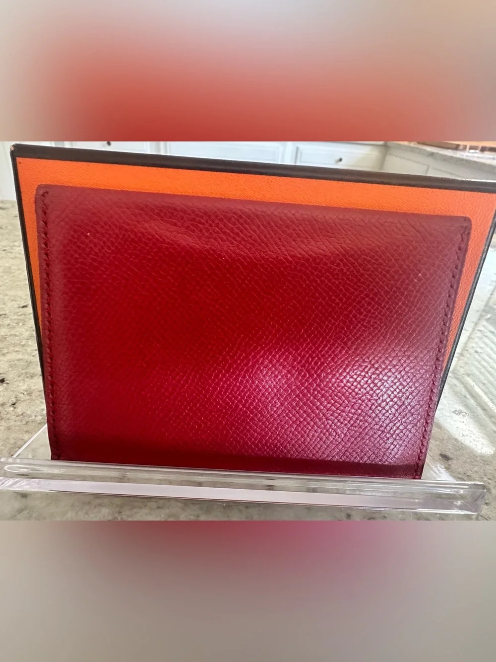 Hermès Red Leather Single Pocket Card Holder - sleek, classy, silk interior 🧨